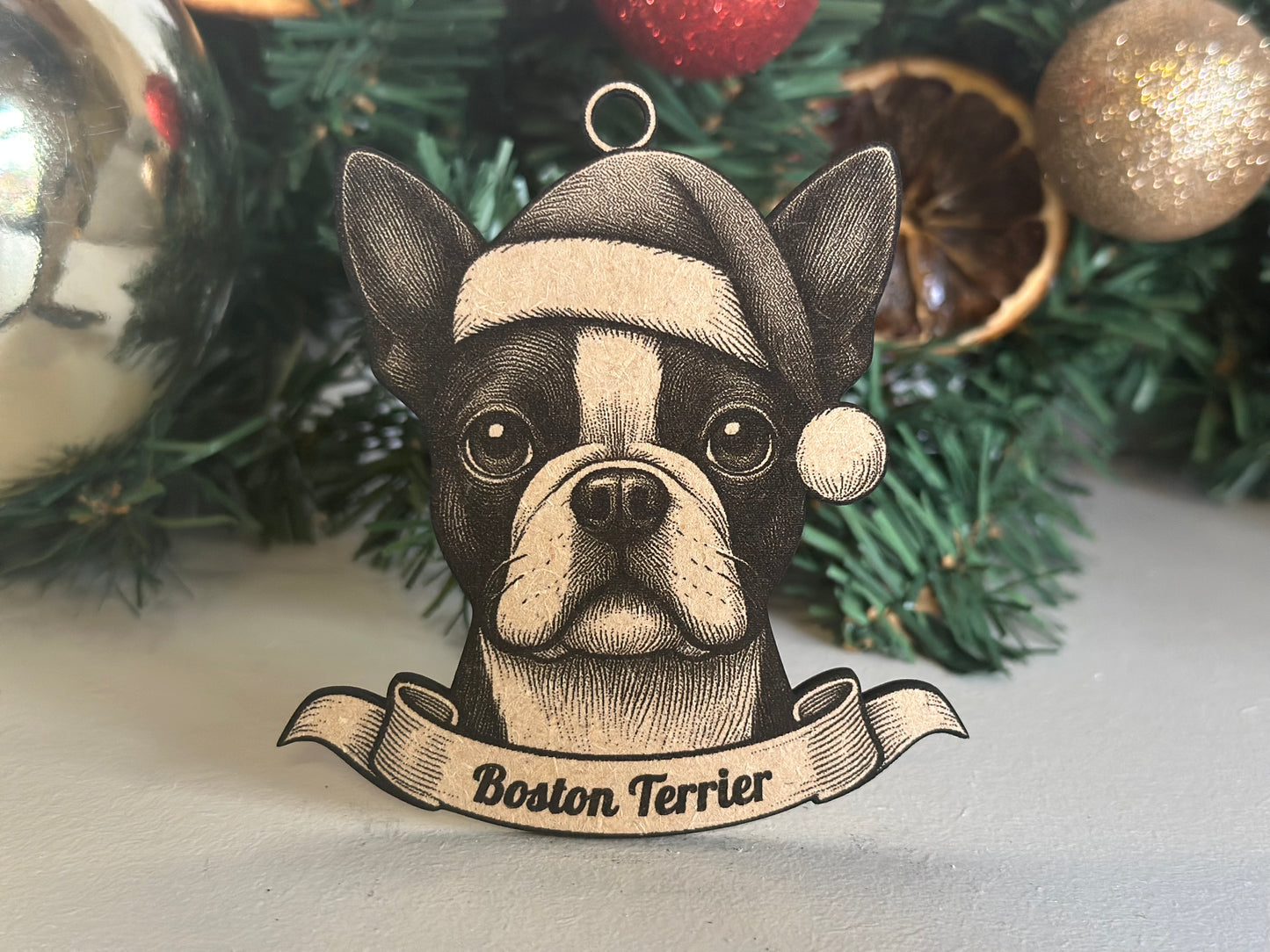 Boston Terrier - Personalisable Christmas Tree Decoration Bauble Ornament Dog Gift