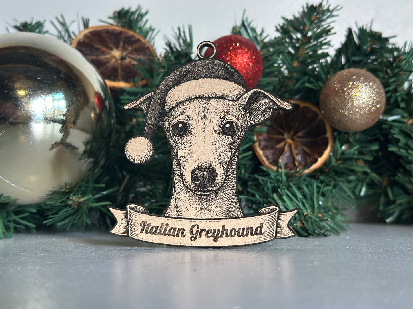 Italian Greyhound - Personalisable Christmas Tree Decoration Bauble Ornament Dog Gift