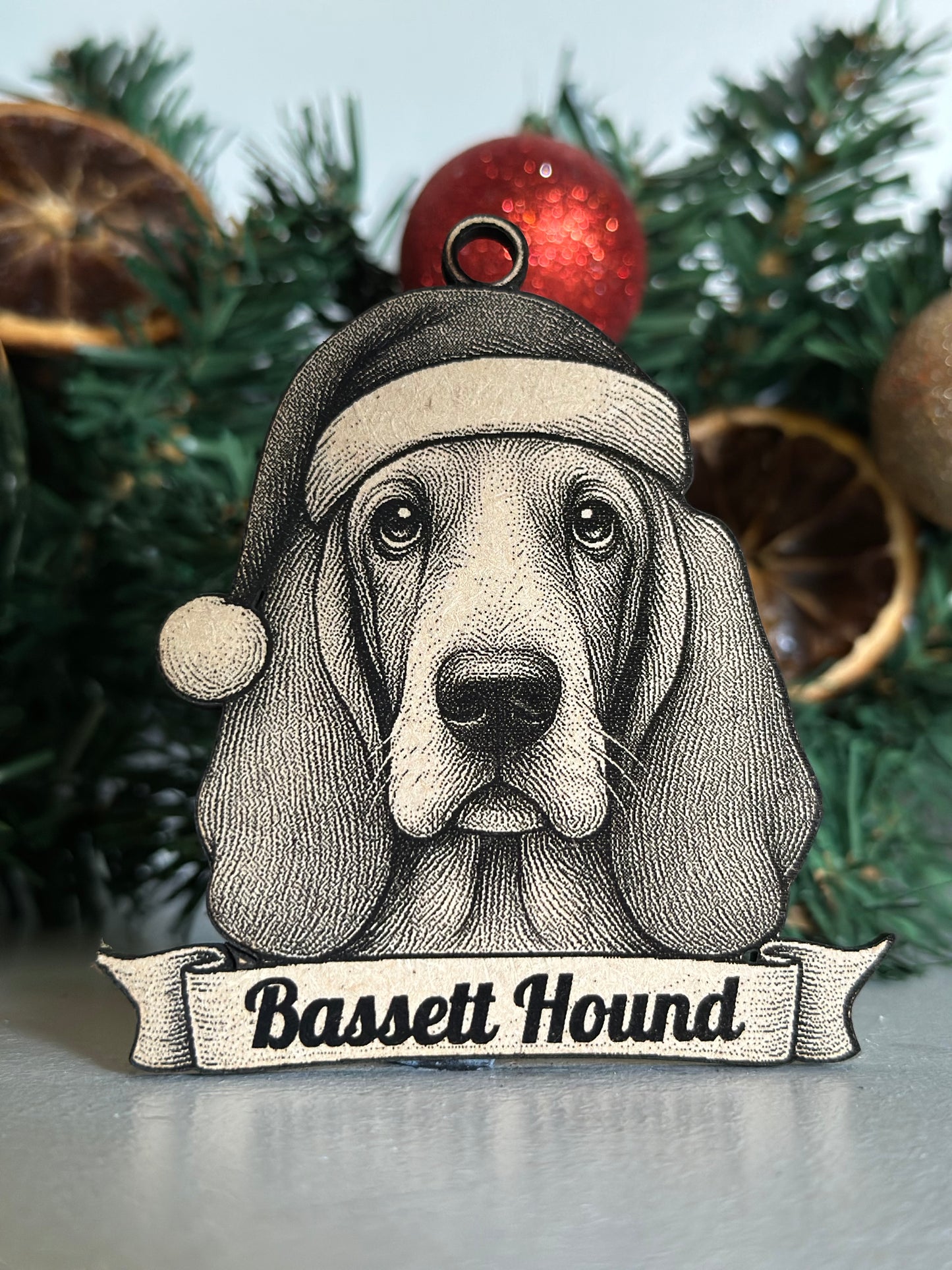 Bassett Hound - Personalisable Christmas Tree Decoration Bauble Ornament Dog Gift