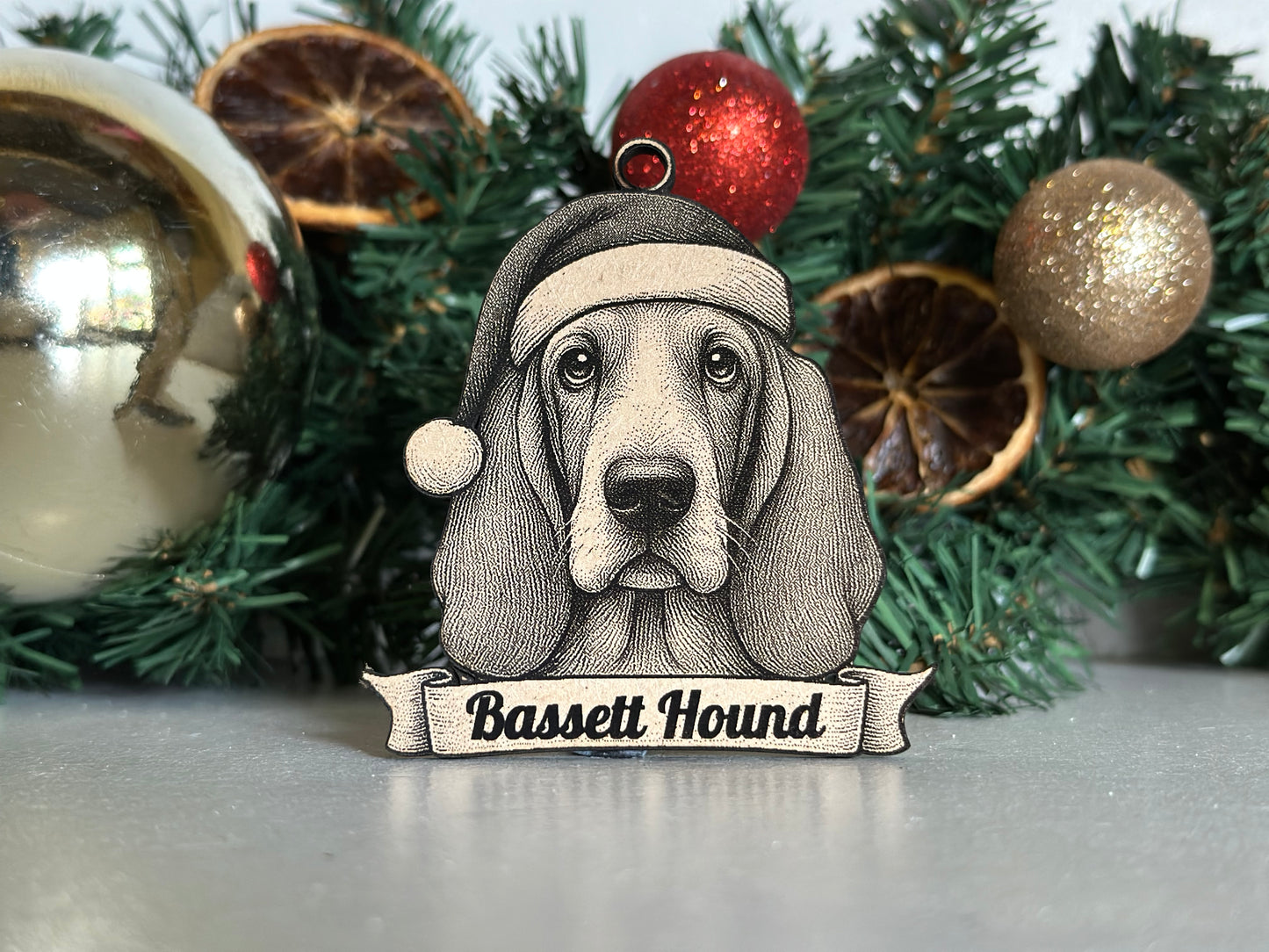 Bassett Hound - Personalisable Christmas Tree Decoration Bauble Ornament Dog Gift