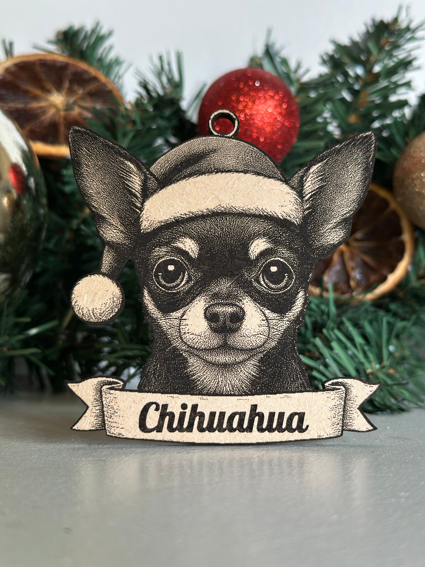Chihuahua Black & Tan - Personalisable Christmas Tree Decoration Bauble Ornament Dog Gift
