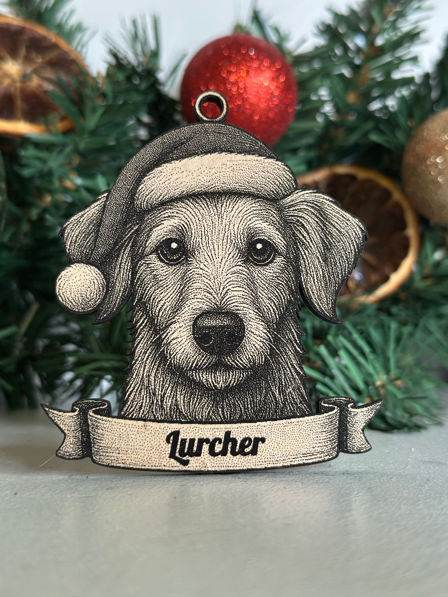 Lurcher - Personalisable Christmas Tree Decoration Bauble Ornament Dog Gift