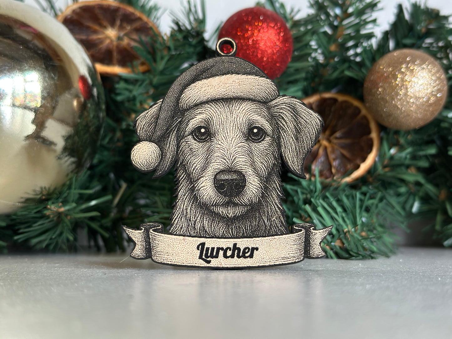 Lurcher - Personalisable Christmas Tree Decoration Bauble Ornament Dog Gift