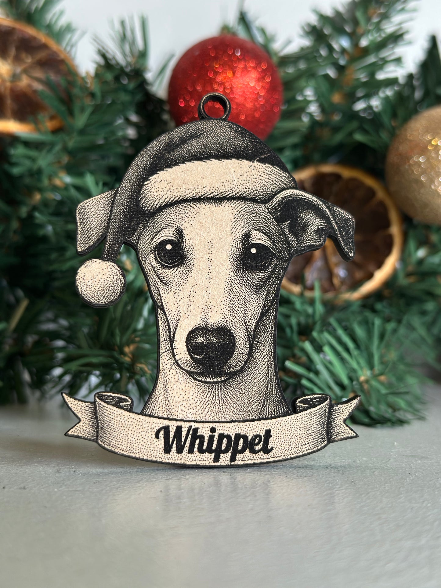 Whippet - Personalisable Christmas Tree Decoration Bauble Ornament Dog Gift