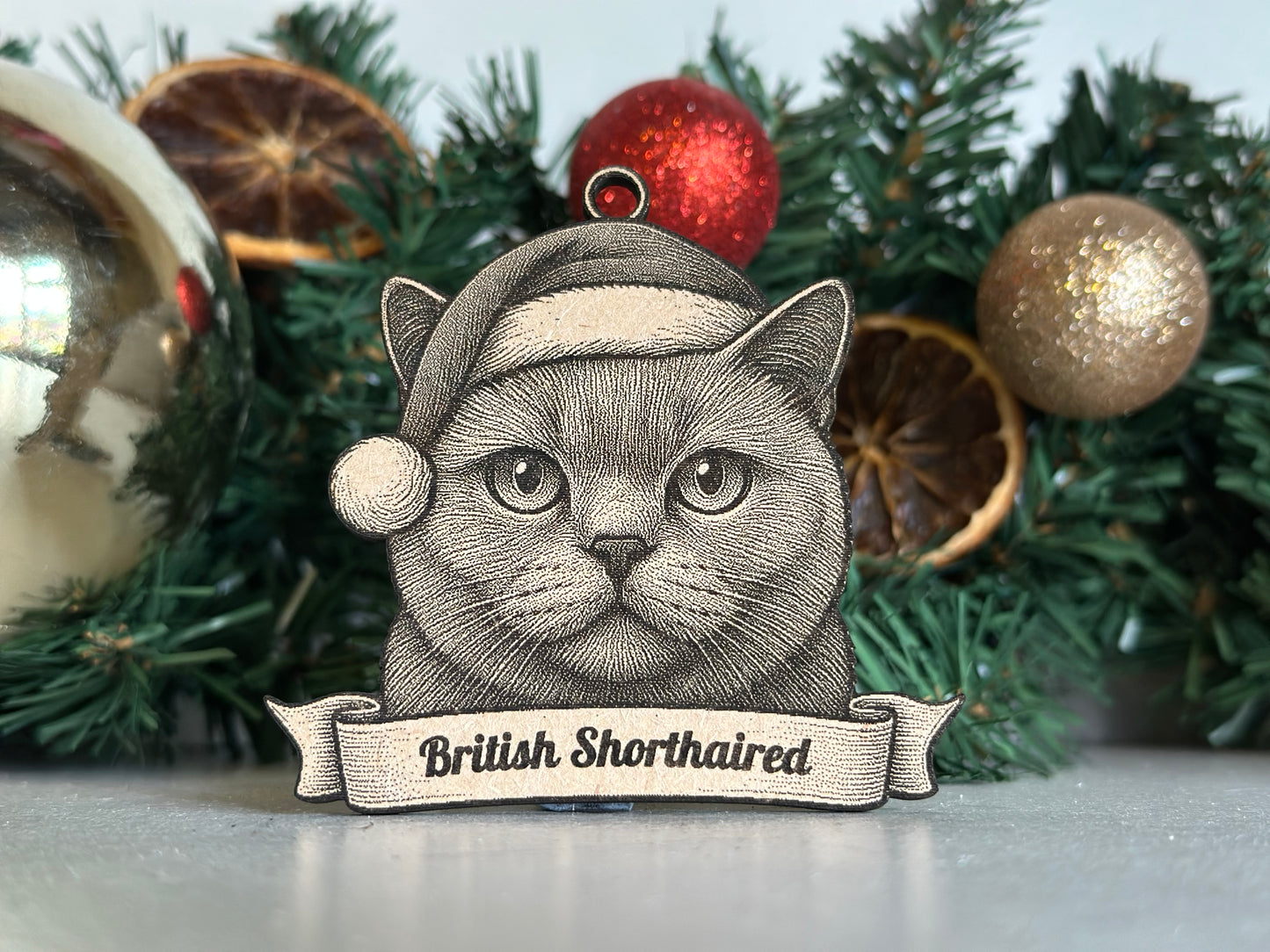 British Shorthaired - Personalisable Christmas Tree Decoration Bauble Ornament Cat Gift