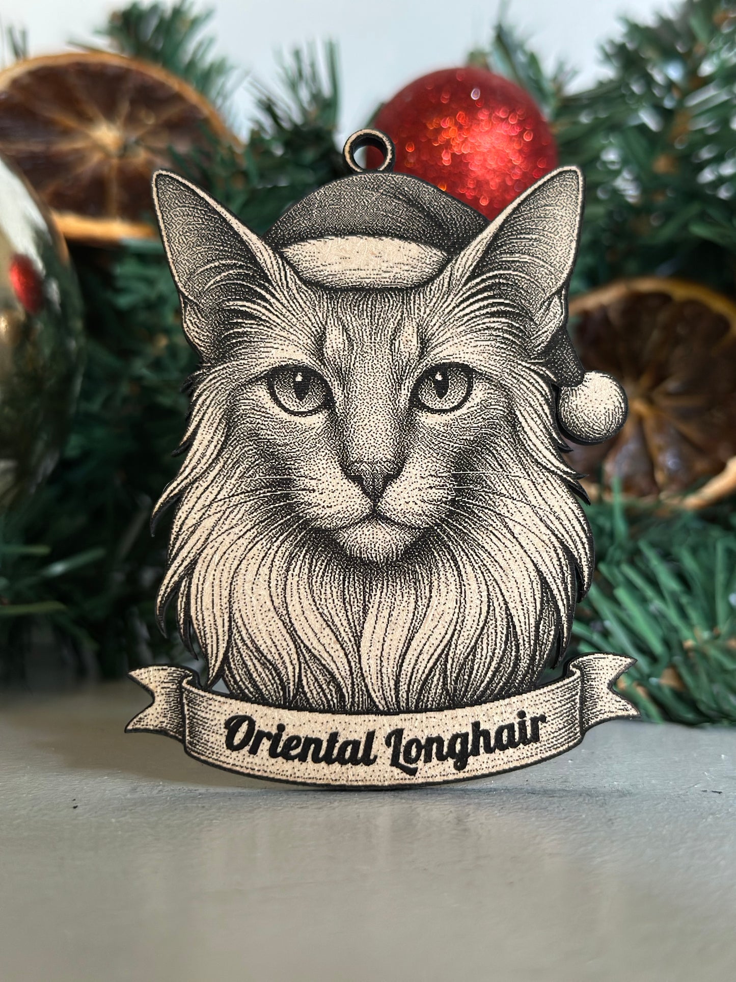 Oriental Longhair - Personalisable Christmas Tree Decoration Bauble Ornament Cat Gift