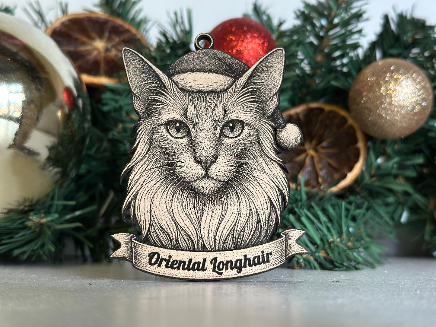 Oriental Longhair - Personalisable Christmas Tree Decoration Bauble Ornament Cat Gift