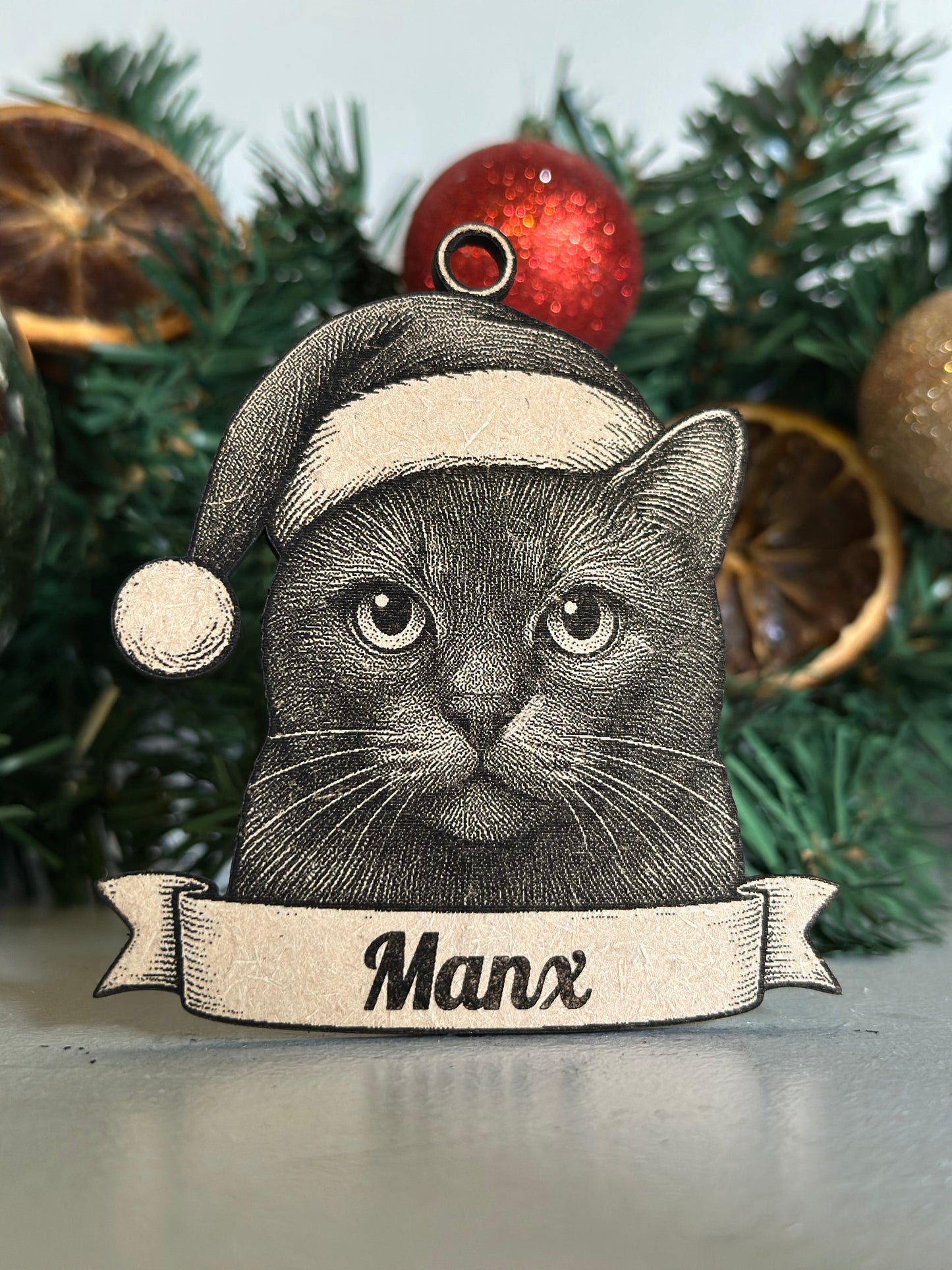 Manx - Personalisable Christmas Tree Decoration Bauble Ornament Cat Gift