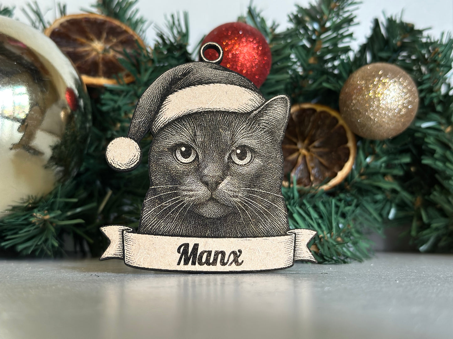 Manx - Personalisable Christmas Tree Decoration Bauble Ornament Cat Gift