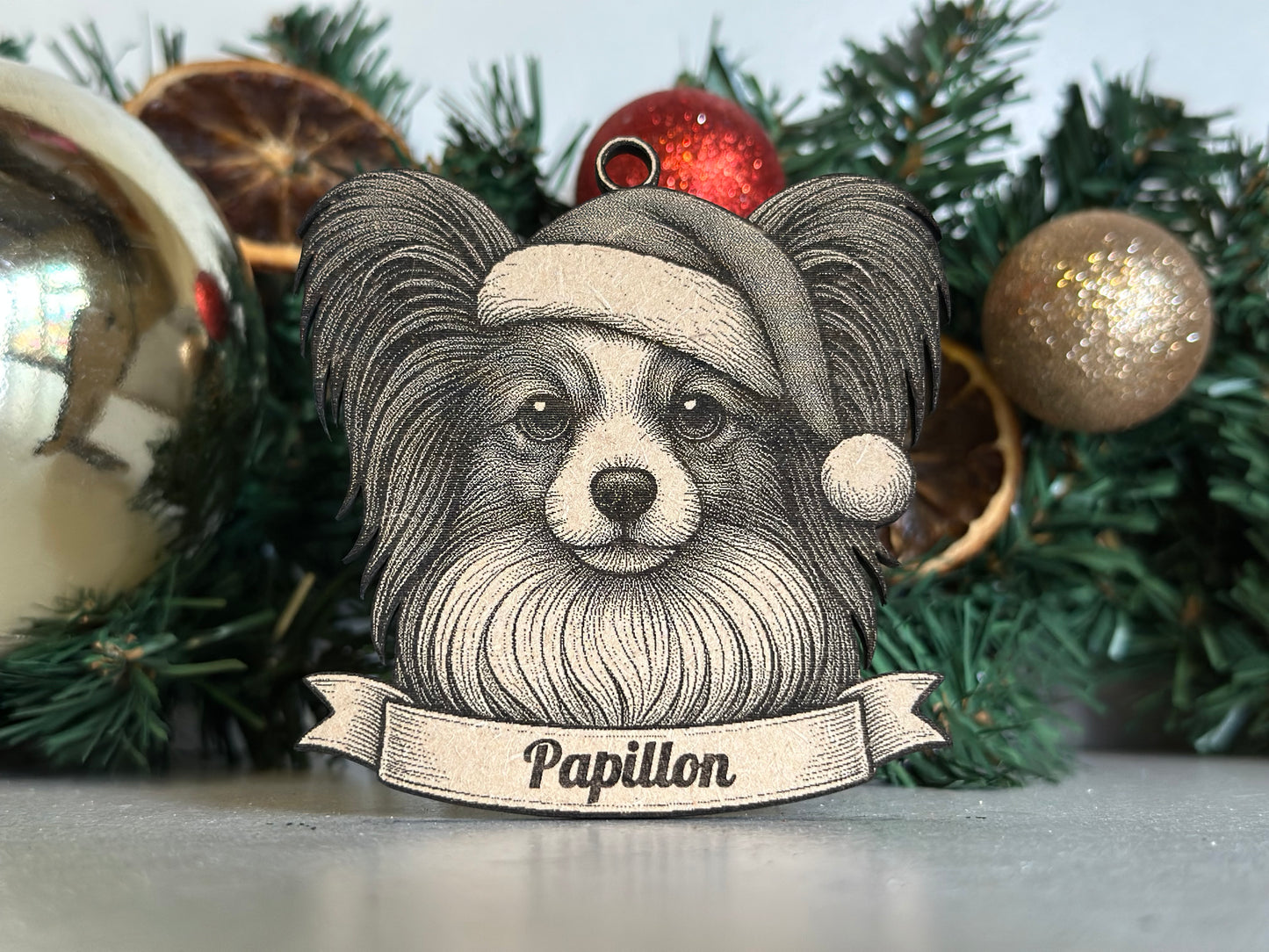 Papillon - Personalisable Christmas Tree Decoration Bauble Ornament Dog Gift