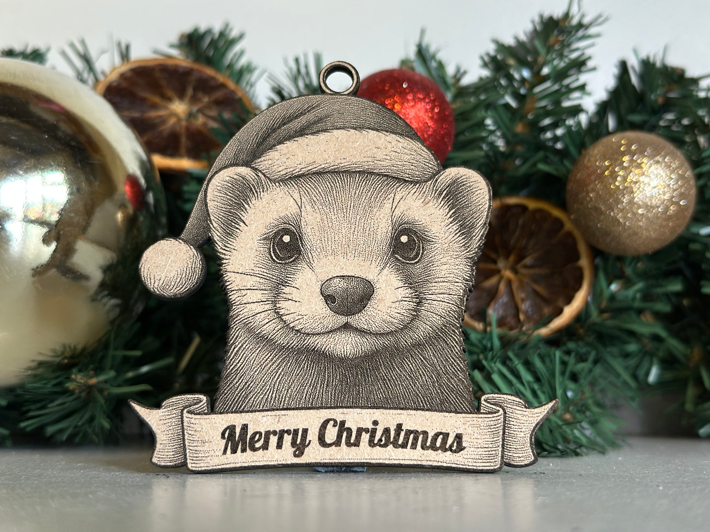 Ferret - Personalisable Christmas Tree Decoration Bauble Ornament Wildlife Gift