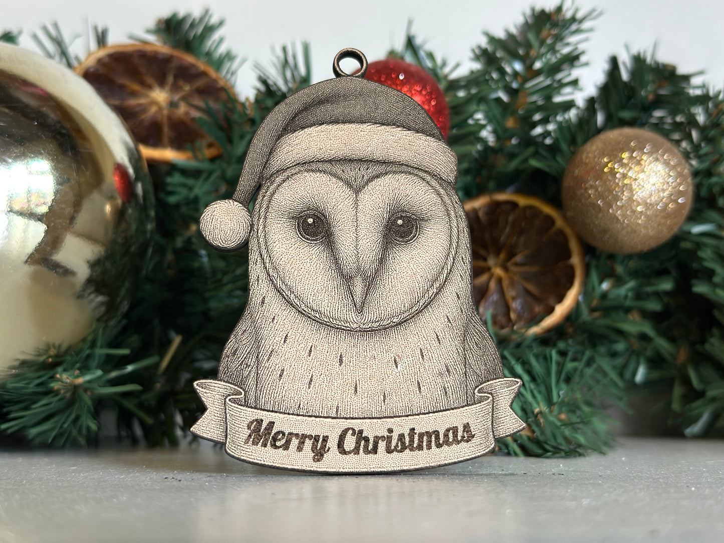 Barn Owl - Personalisable Christmas Tree Decoration Bauble Ornament Wildlife Gift