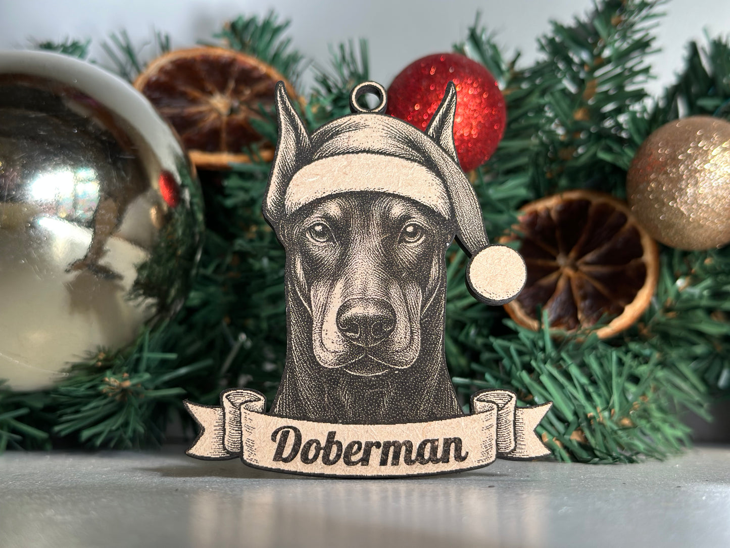 Doberman - Personalisable Christmas Tree Decoration Bauble Ornament Dog Gift