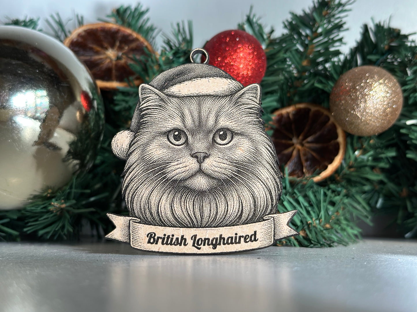 British Longhaired - - Personalisable Christmas Tree Decoration Bauble Ornament Cat Gift
