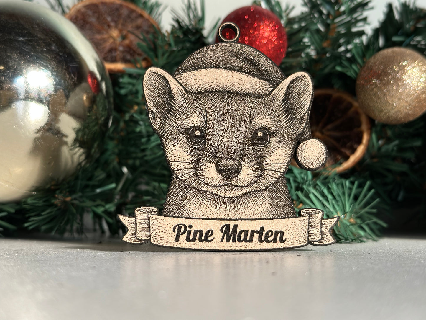 Pine Marten - Personalisable Christmas Tree Decoration Bauble Ornament Wildlife Gift