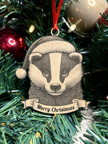 Badger - Personalisable Christmas Tree Decoration Bauble Ornament Wildlife Gift