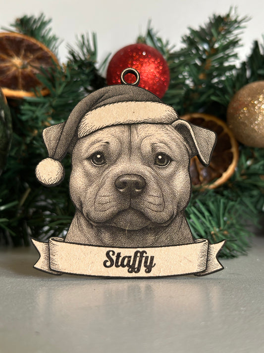 Staffy/Staffordshire Bull Terrier - Personalisable Christmas Tree Decoration Bauble Ornament Dog Gift