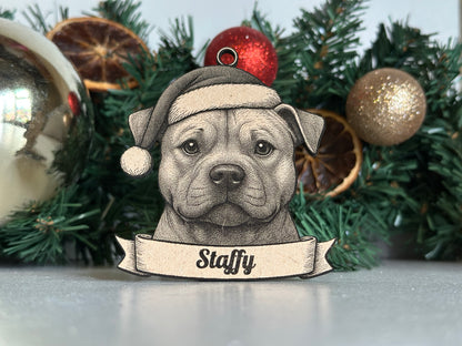 Staffy/Staffordshire Bull Terrier - Personalisable Christmas Tree Decoration Bauble Ornament Dog Gift