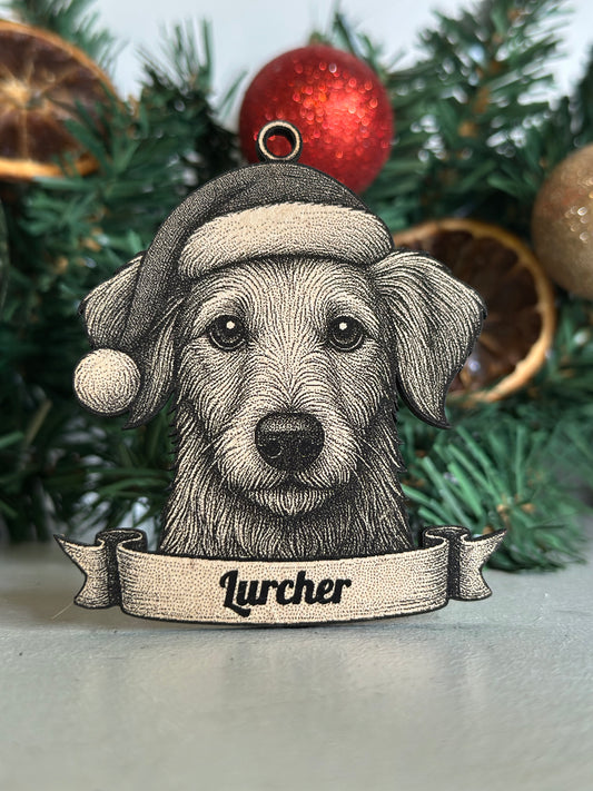 Lurcher - Personalisable Christmas Tree Decoration Bauble Ornament Dog Gift