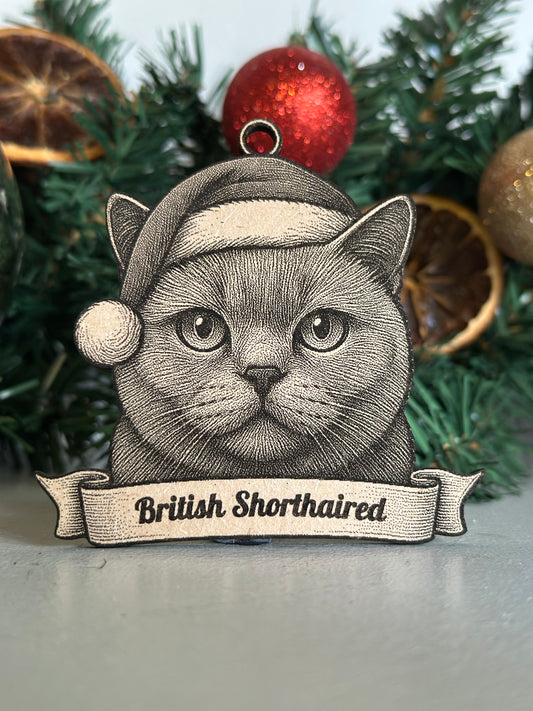 British Shorthaired - Personalisable Christmas Tree Decoration Bauble Ornament Cat Gift