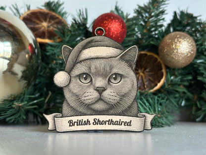 British Shorthaired - Personalisable Christmas Tree Decoration Bauble Ornament Cat Gift