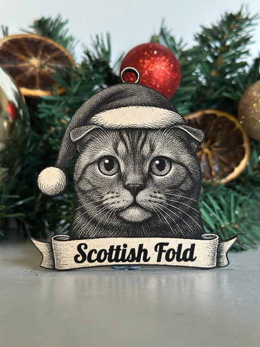 Scottish Fold - Personalisable Christmas Tree Decoration Bauble Ornament Cat Gift