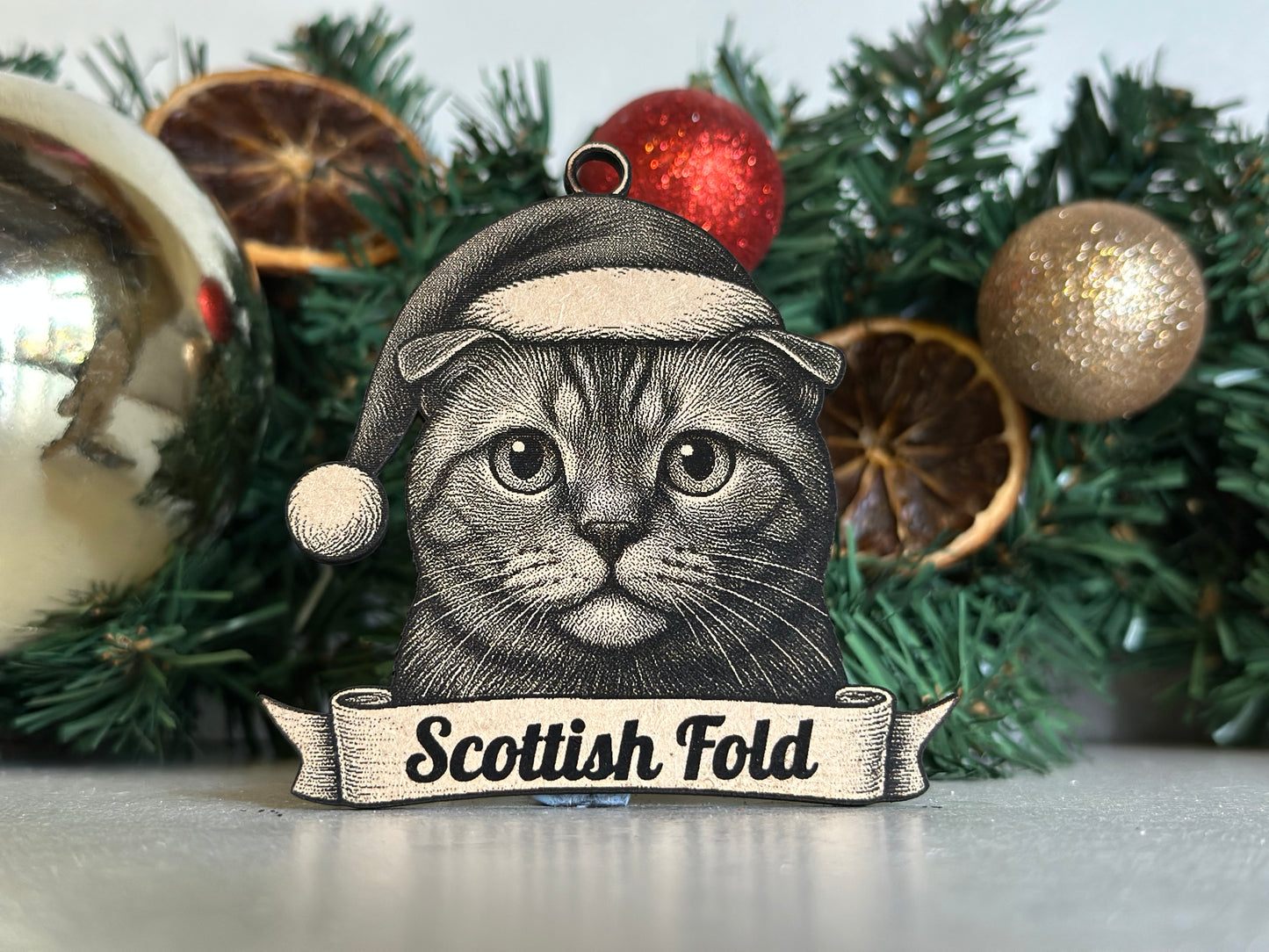 Scottish Fold - Personalisable Christmas Tree Decoration Bauble Ornament Cat Gift