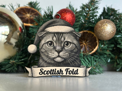Scottish Fold - Personalisable Christmas Tree Decoration Bauble Ornament Cat Gift