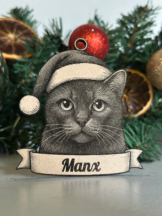 Manx - Personalisable Christmas Tree Decoration Bauble Ornament Cat Gift