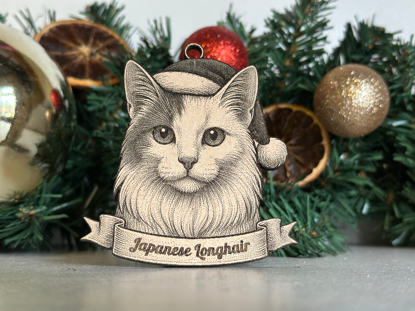 Japanese Longhair - Personalisable Christmas Tree Decoration Bauble Ornament Cat Gift