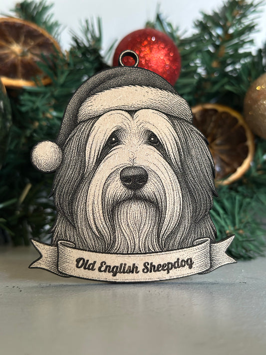 Old English Sheepdog - Personalisable Christmas Tree Decoration Bauble Ornament Dog Gift