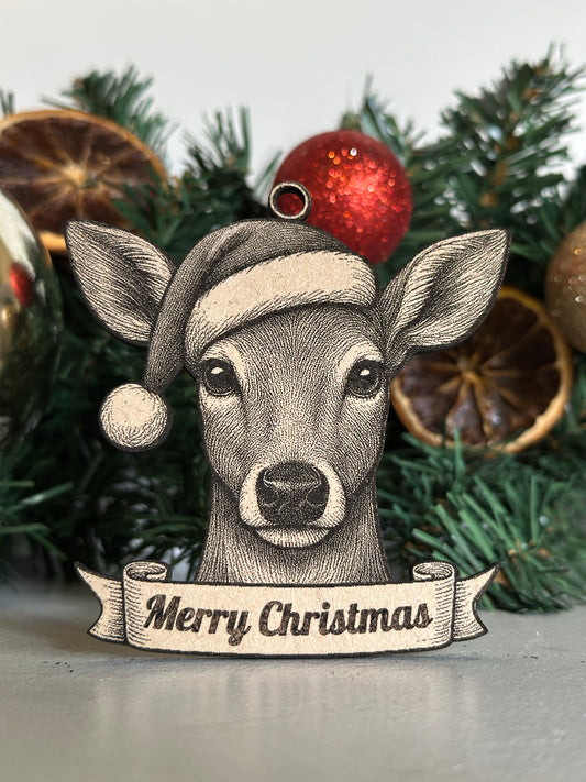 Deer (Doe) - Personalisable Christmas Tree Decoration Bauble Ornament Wildlife Gift