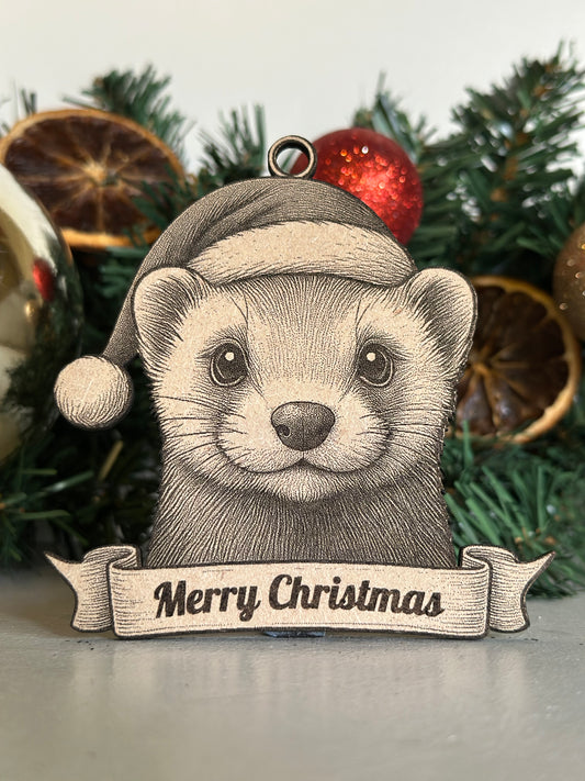 Ferret - Personalisable Christmas Tree Decoration Bauble Ornament Wildlife Gift