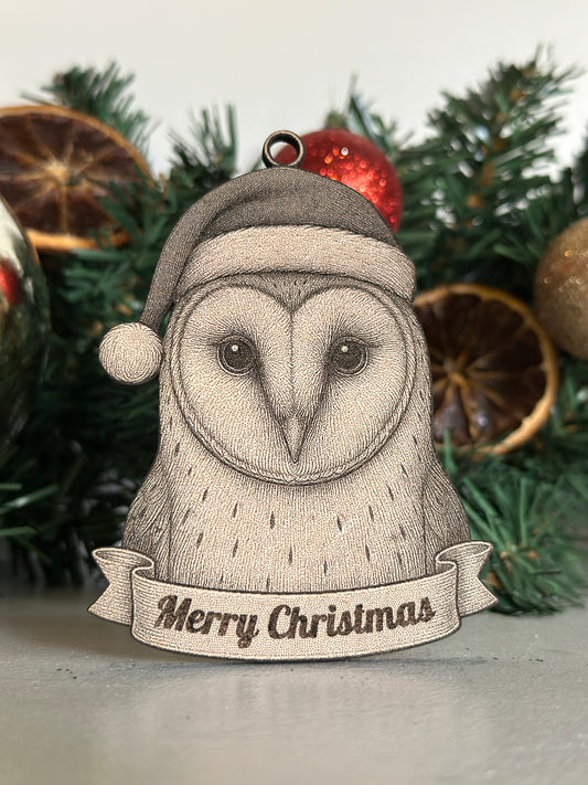 Barn Owl - Personalisable Christmas Tree Decoration Bauble Ornament Wildlife Gift