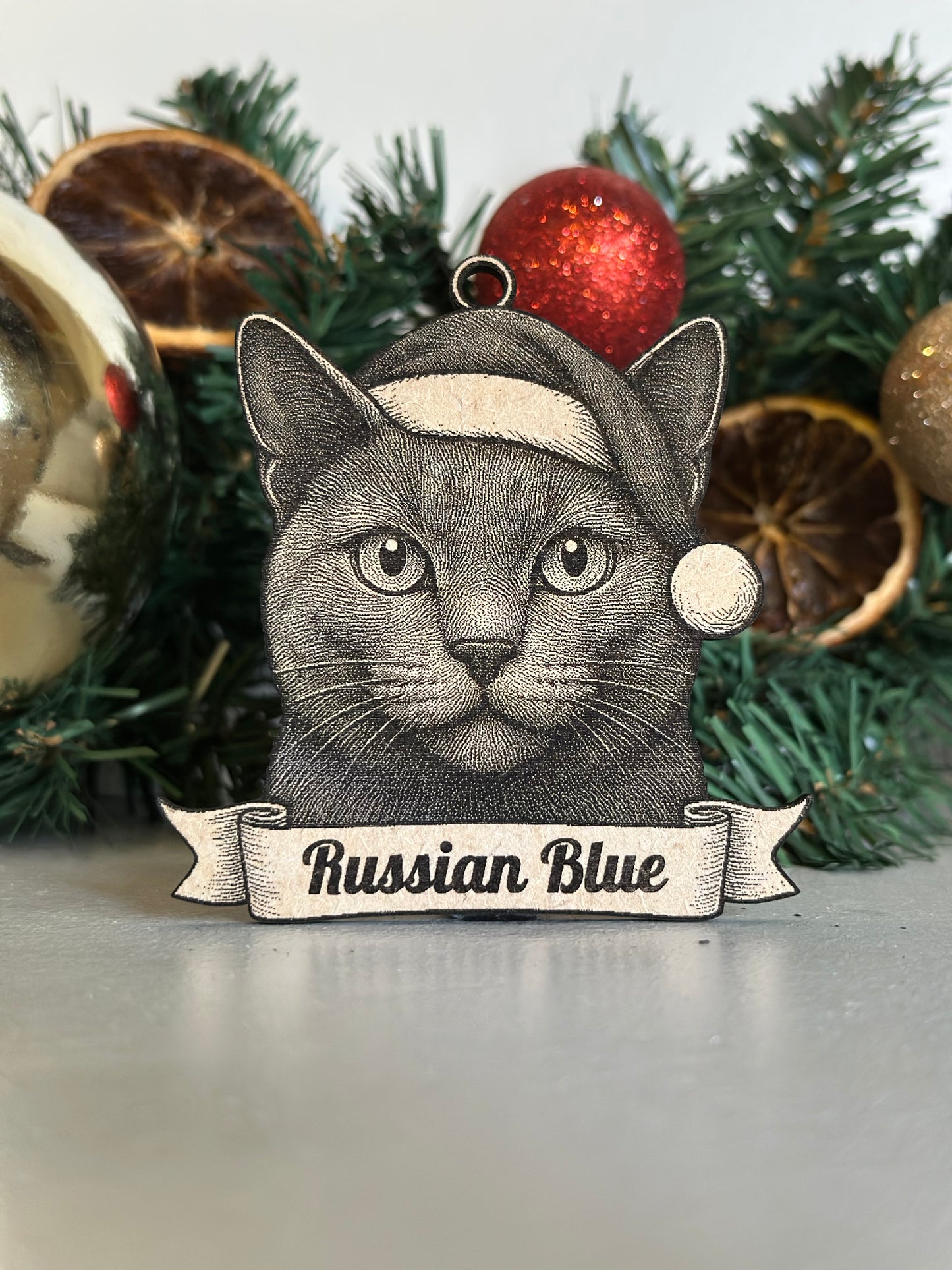 Russian Blue - Personalisable Christmas Tree Decoration Bauble Ornament Cat Gift