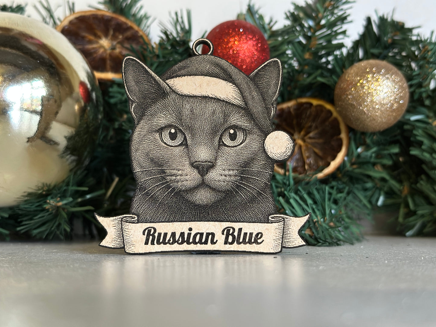 Russian Blue - Personalisable Christmas Tree Decoration Bauble Ornament Cat Gift