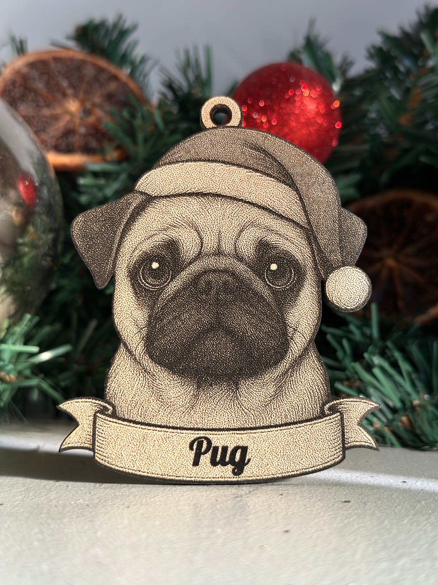 Pug - Personalisable Christmas Tree Decoration Bauble Ornament Dog Gift