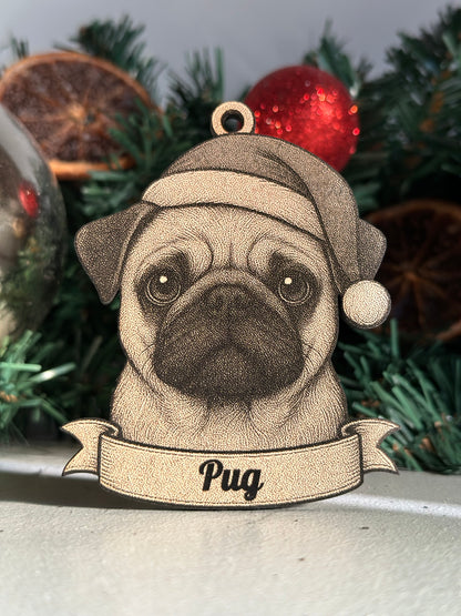 Pug - Personalisable Christmas Tree Decoration Bauble Ornament Dog Gift