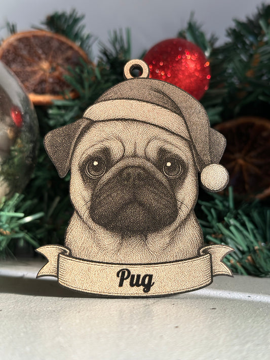 Pug - Personalisable Christmas Tree Decoration Bauble Ornament Dog Gift