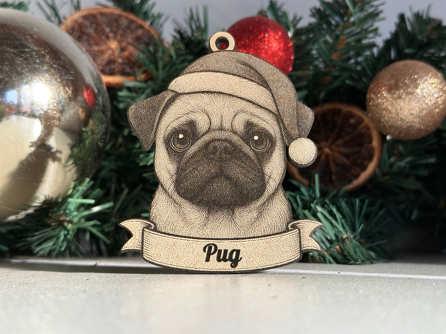Pug - Personalisable Christmas Tree Decoration Bauble Ornament Dog Gift
