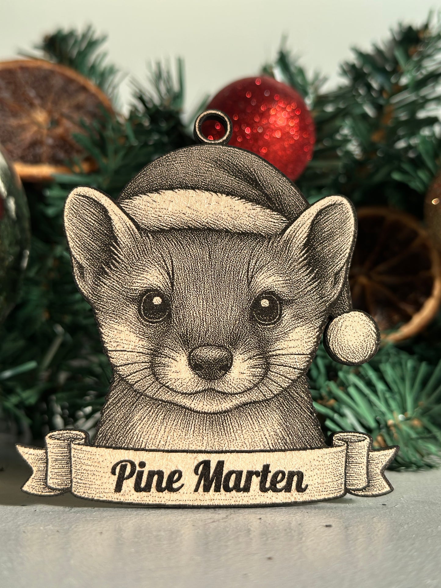 Pine Marten - Personalisable Christmas Tree Decoration Bauble Ornament Wildlife Gift