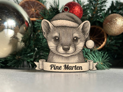 Pine Marten - Personalisable Christmas Tree Decoration Bauble Ornament Wildlife Gift