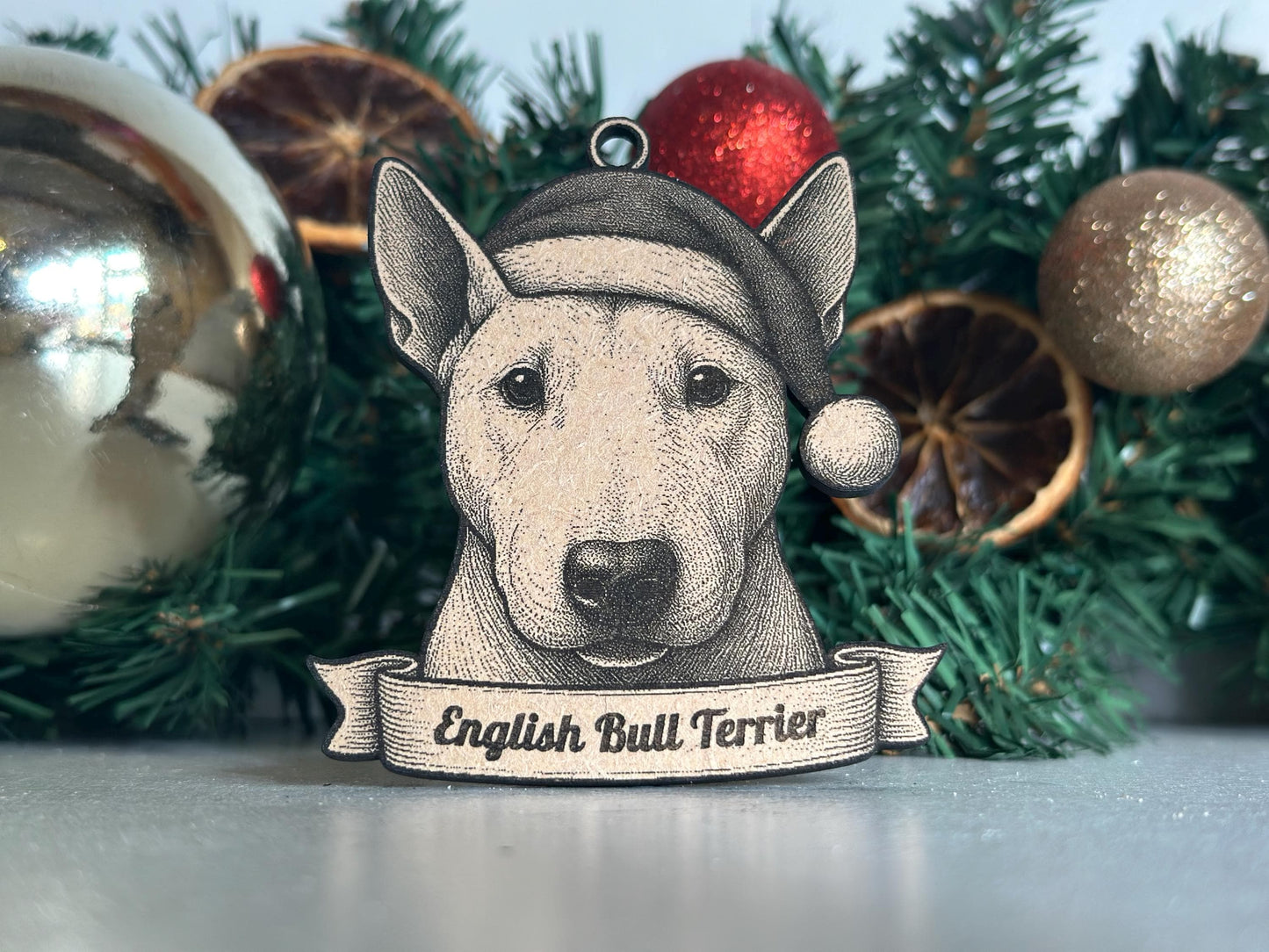 English Bull Terrier - Personalisable Christmas Tree Decoration Bauble Ornament Dog Gift